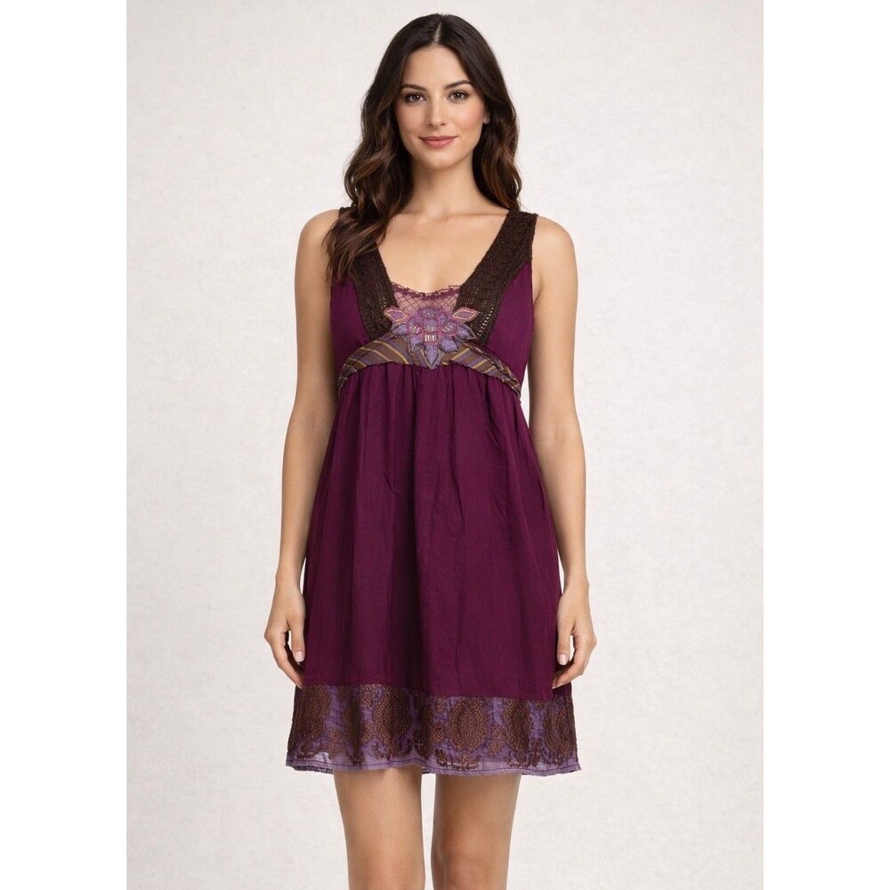 Vintage Free People Dress Y2K Boho Crochet Lace Empire Waist Festival S